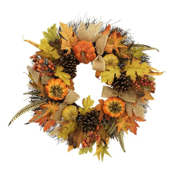 Way To Celebrate Harvest Pumpkin Burlap Leaf Wreath 24" Decoration - Walmart.com | Walmart (US)