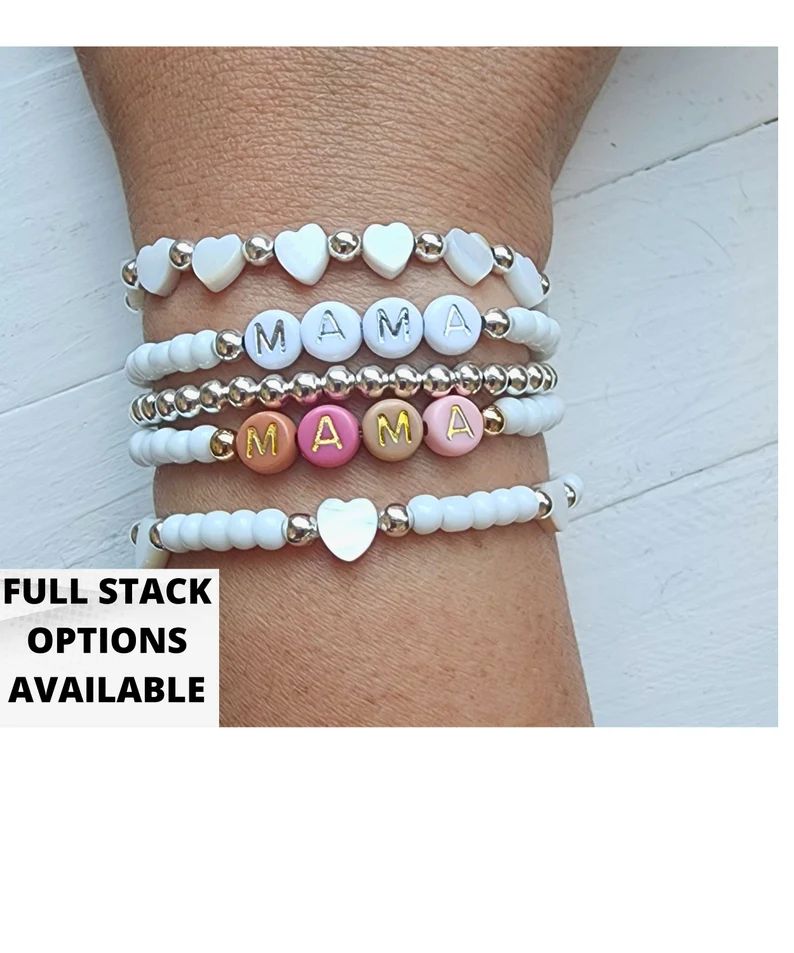 Personalized Name Bracelet-Mama Bracelet Stack-Heart Bracelet Stack-Name Bracelet for Girls-Summe... | Etsy (US)
