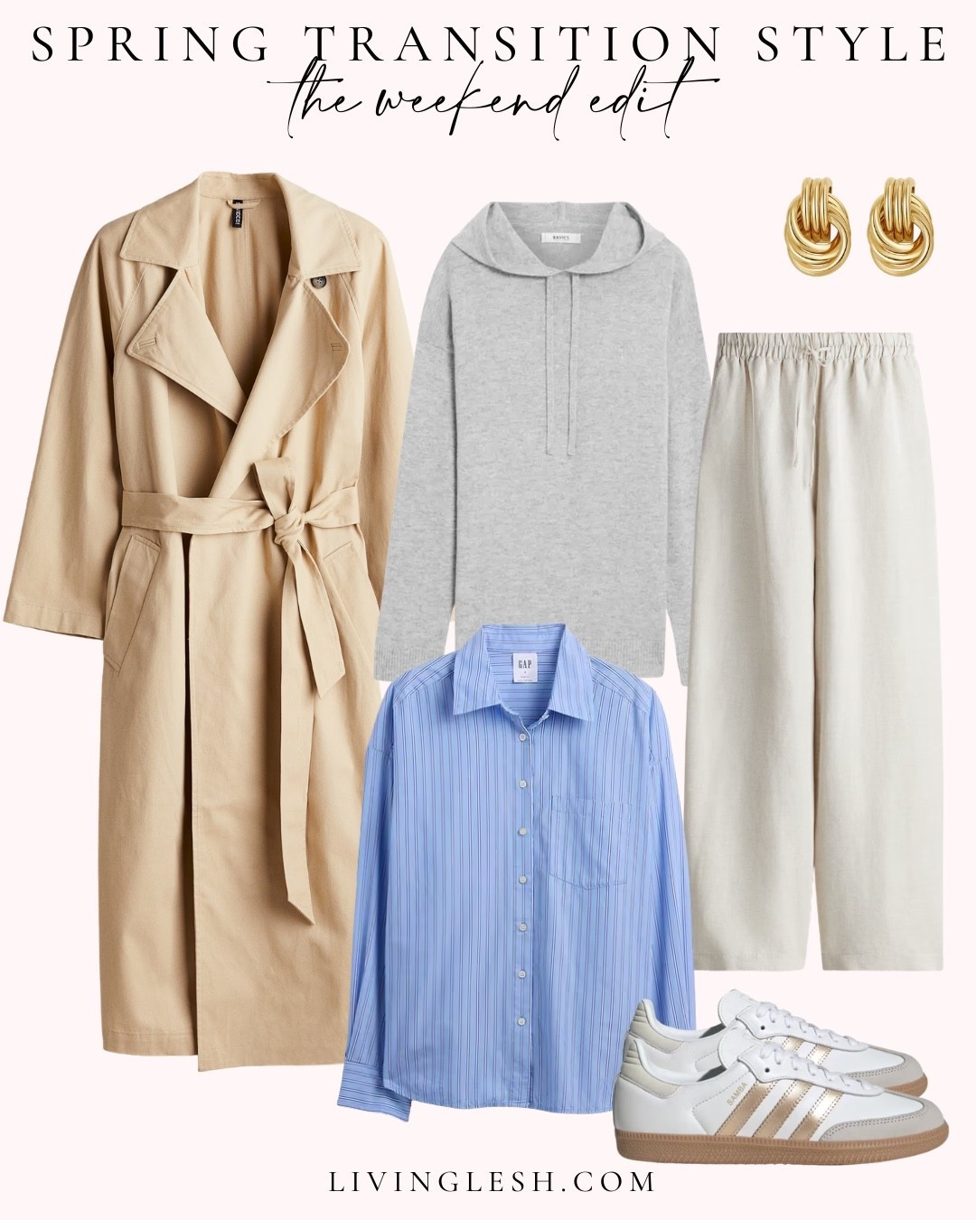 Spring style | spring outfit | capsule wardrobe | trench coat | casual style | weekend style | button down | sneakers | hoodie | casual outfit | HM | adidas 

#LTKootd #LTKSeasonal #LTKdayinmylife