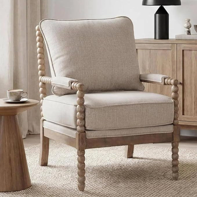 DUHOME Linen Fabric Spindle Accent Chair with Wood Frame,Modern Accent Chairs with Padded Spring ... | Amazon (US)