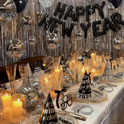 New Years Eve Party Supplies - New Years Decorations 2026 - 98 Pcs Sets With Happy New Year Balloons,Disco Balls, Hats, Headbands, Glasses,Noise Makers,Fringe Curtains - Nye Decor Backdrop Accessories | Amazon (US)