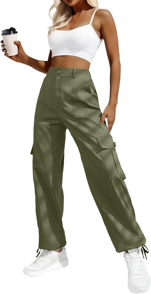 Lepunuo Women's High Waisted Cargo Pants Travel Y2K Streetwear Baggy Stretchy Pants with 6 Pocket... | Amazon (US)