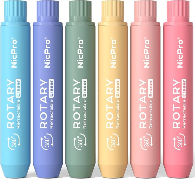 Nicpro 6 Pack Rotary Retractable Erasers, Soft TPE Twist Erasers in Cute Rainbow Colors, Clean Er... | Amazon (US)