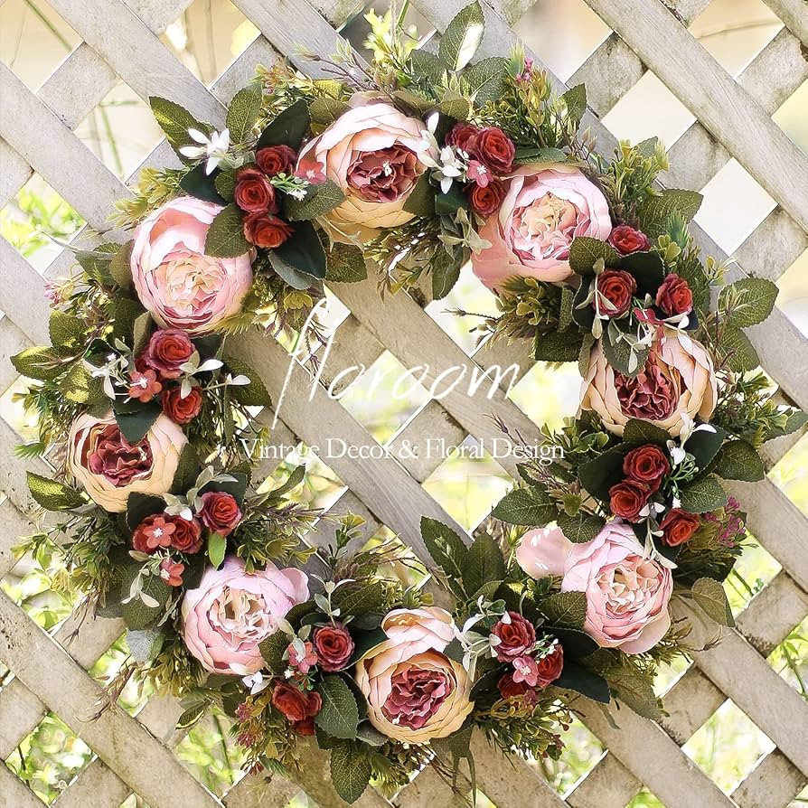 Floroom Floral Wreath, 20" Artificial Pink Peony Wreath for Front Door Decorations Wall Decor | Amazon (US)