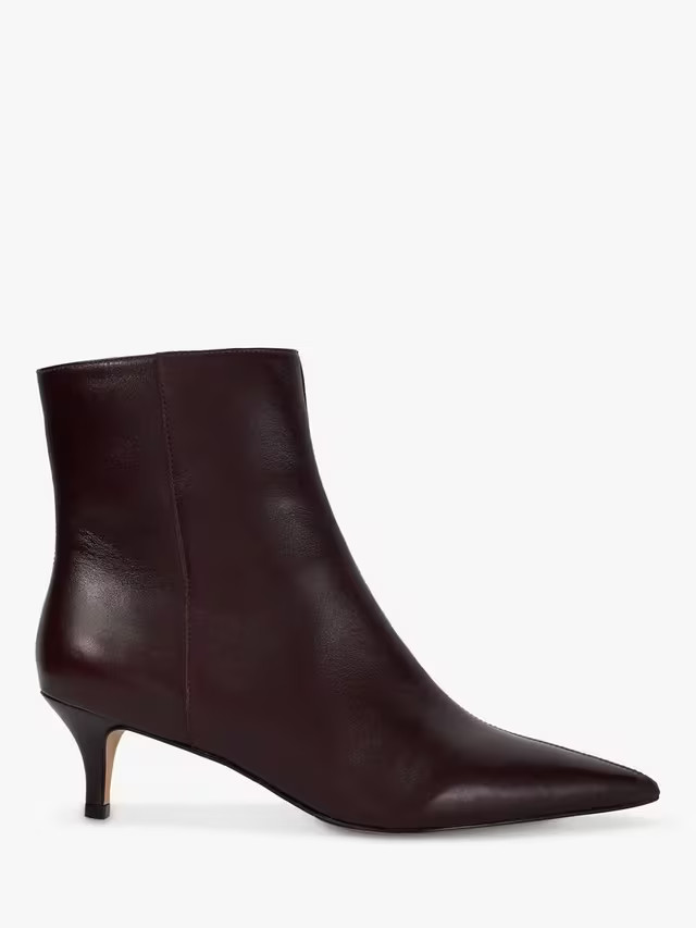DuneOffer Leather Heeled Pointed Ankle Boots, Dark Red, 8 | John Lewis (UK)