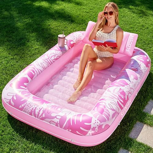 SLOOSH Inflatable Tanning Pool Lounger Float,70" x 46" Pool Floats Adult with Pillow,4 in 1 Suntan Tub Raft Floatie,Sunbathing Bed Lounge for Water Blow Up Kids Ball Pit Party Gifts,L-Blushing Pink | Amazon (US)