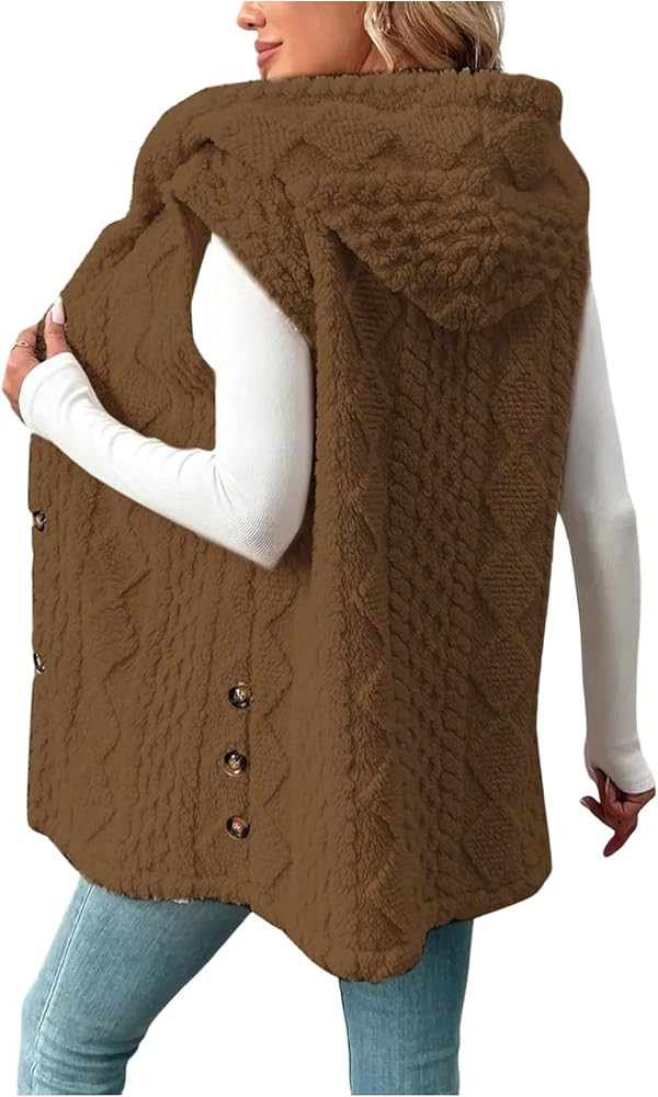 SOLY HUX Women's Button Down Fleece Hooded Outerwear Vests Sleeveless Cardigan Coat Fall Winter C... | Amazon (US)