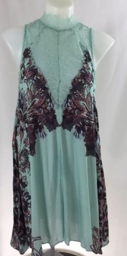 Details about   Free People intimately Marsha Floral Print Slip Dress Lace Neck Mint Combo sz S | eBay US
