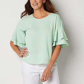 Liz Claiborne Womens Round Neck Elbow Sleeve Blouse | JCPenney