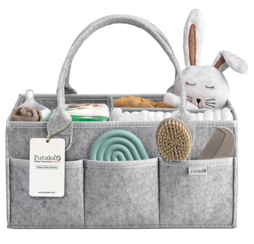 PUTSKA Baby Diaper Caddy Organizer - Nursery Storage Basket for Diaper Station, Baby Basket Shower Gift List and Registry Must-Have, Newborn Essentials, Nursery Decor for Boy or Girl - Grey, Large | Amazon (US)