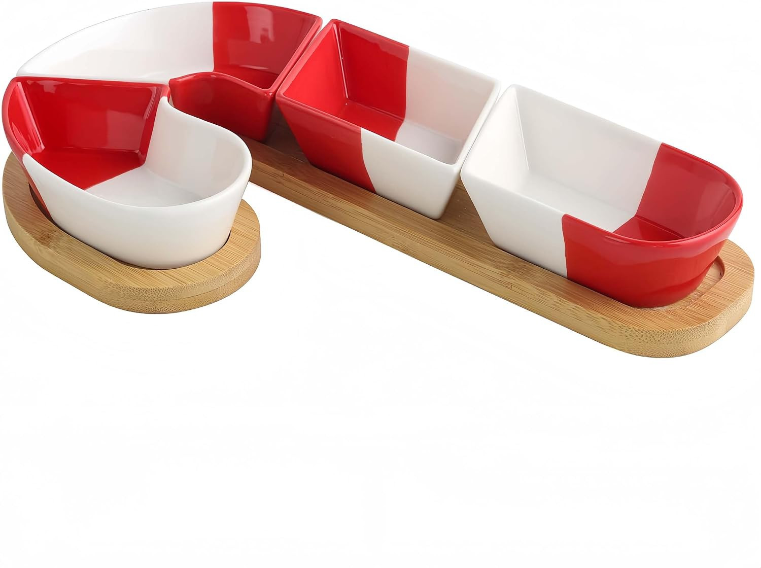 Feenmai Ceramic Snack Platter Christmas Snack Tray Santa Claus Cane Platter with Wooden Plates Serving Dishes Chip Candy Dish Snack Bowls Dipping Sauce Dish Bowl Christmas Decoration 12.2 x 7.09inch | Amazon (US)