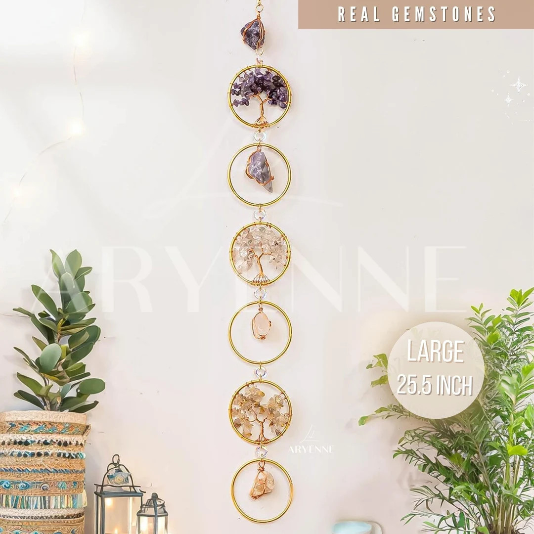 Chakra Crystals Suncatcher, Charming Christmas Gift for Mom, Wall Hanging Decor, Natural Crystal ... | Etsy (US)