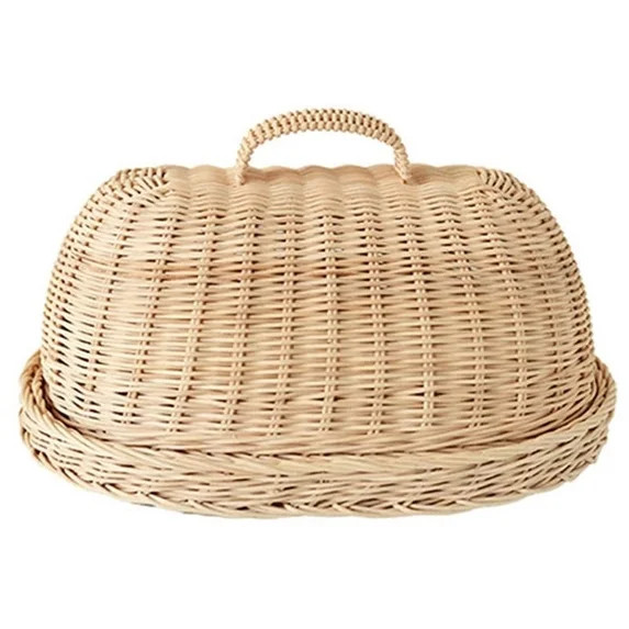 Rattan Storage Tray with Cover,Hand-Woven Wicker Baskets,Bread Fruit Food Breakfast Display Box,f... | Walmart (US)