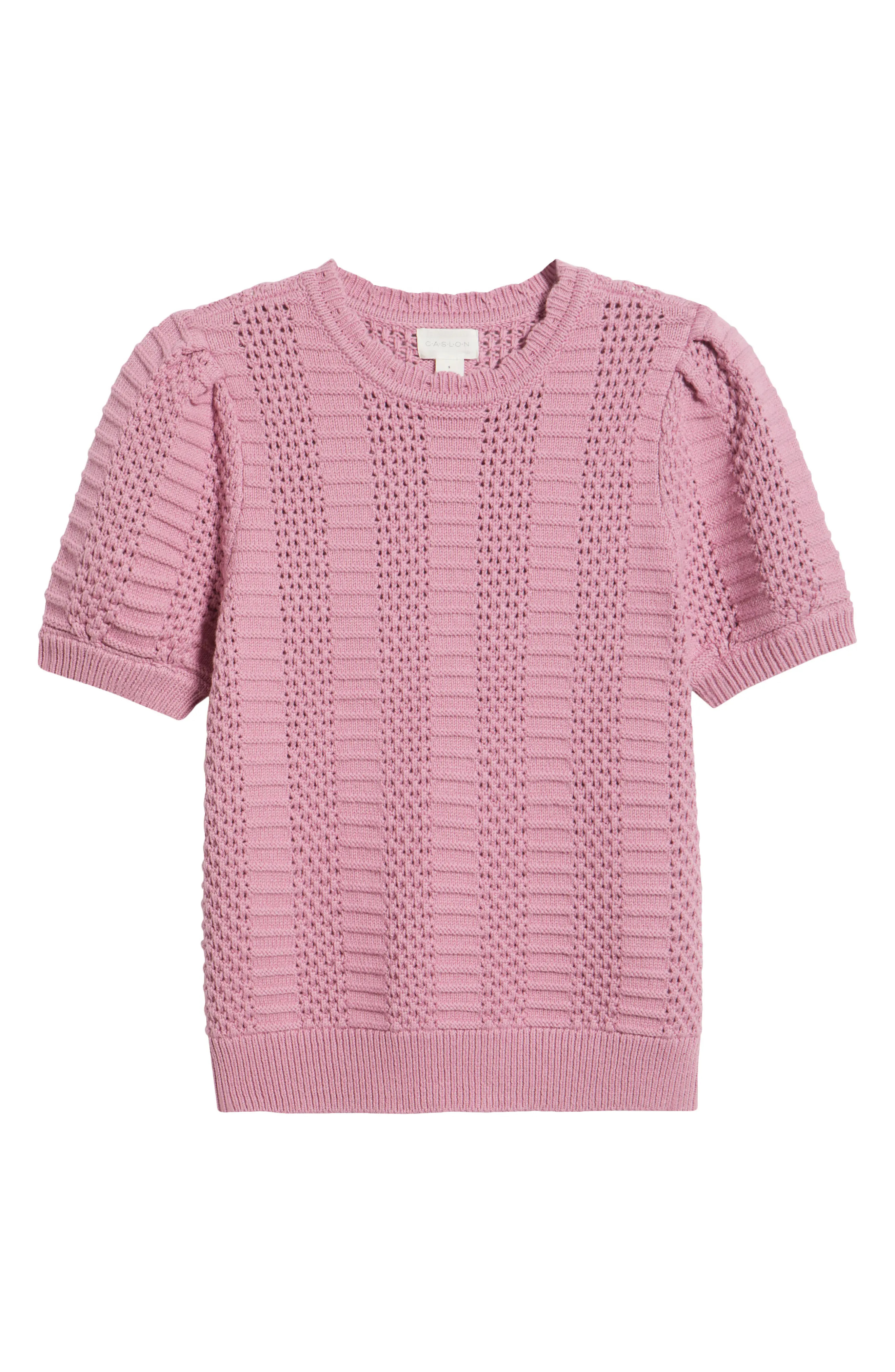 Mixed Stitch Short Sleeve Pima Cotton & Merino Wool Sweater | Nordstrom