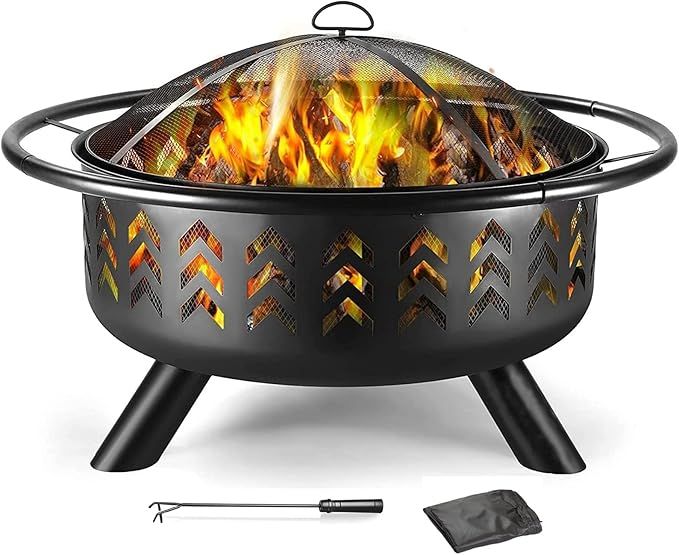 36’’ Outdoor Fire Pit, Large Wood Burning Fire Pit with Spark Screen, Poker & Waterproof Cove... | Amazon (US)