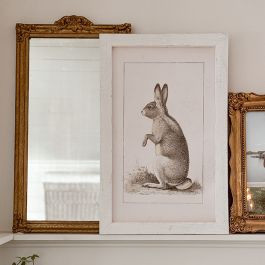 Rustic Framed Vintage Tall Bunny Wall Art | Antique Farm House