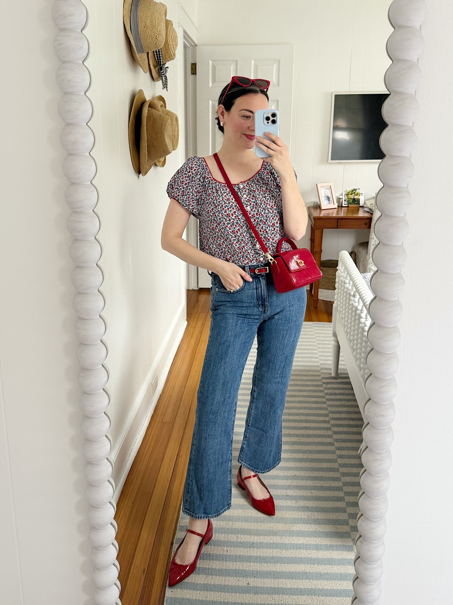 I am absolutely loving the color combination of cornflower blue and cherry red! @jcrew does it best, as always! #injcrew #ad 