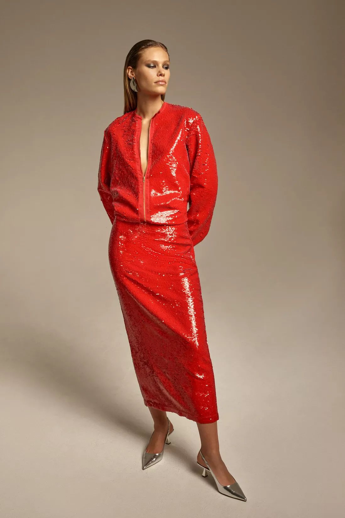 Skirts | Sequin Woven Midi Skirt | KarenMillen | Debenhams UK