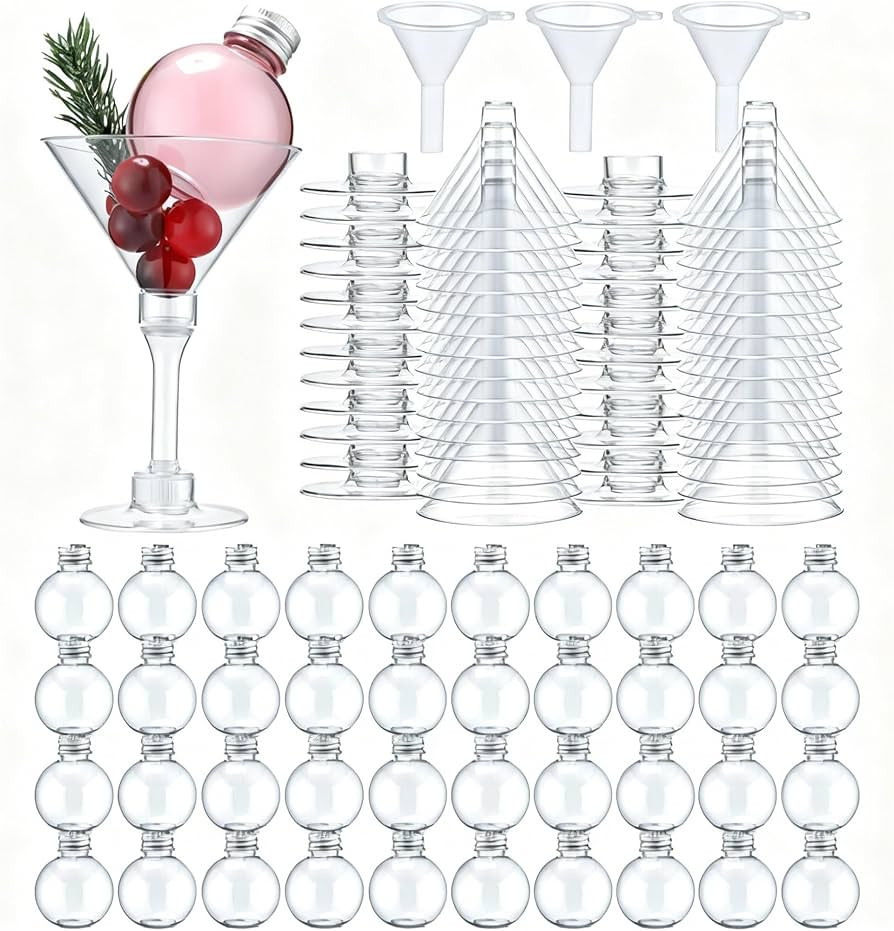 30 Sets Christmas Booze Balls with 5 oz Plastic Cocktail Glass Clear Christmas Drink Ornaments Ba... | Amazon (US)