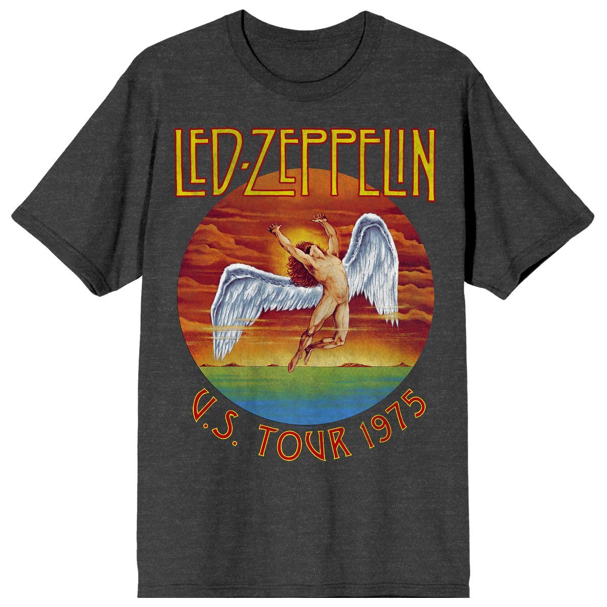 Led Zeppelin U.S. Tour 1975 Crew Neck Short Sleeve Charcoal Heather Men’s T-shirt | Target