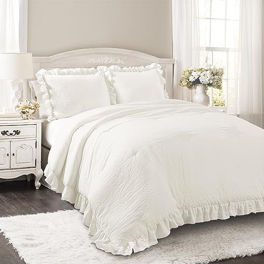 Lush Decor Reyna 3-Piece Ruffled Comforter Bedding Set with Pillow Shams, King, White | Amazon (US)