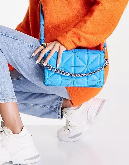 Topshop Cali quilted chain crossbody bag in blue | ASOS (Global)