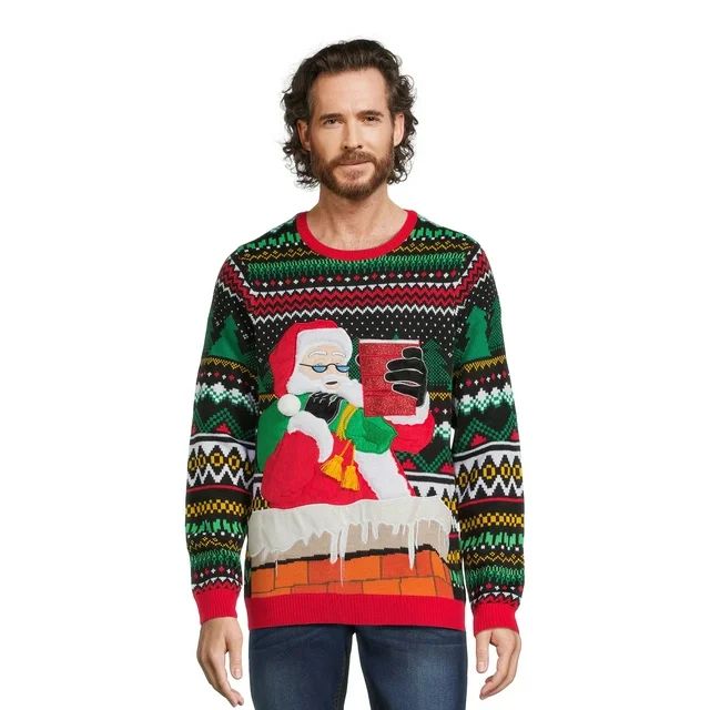 Holiday Time Men's Santa Ugly Christmas Sweater with Long Sleeves | Walmart (US)