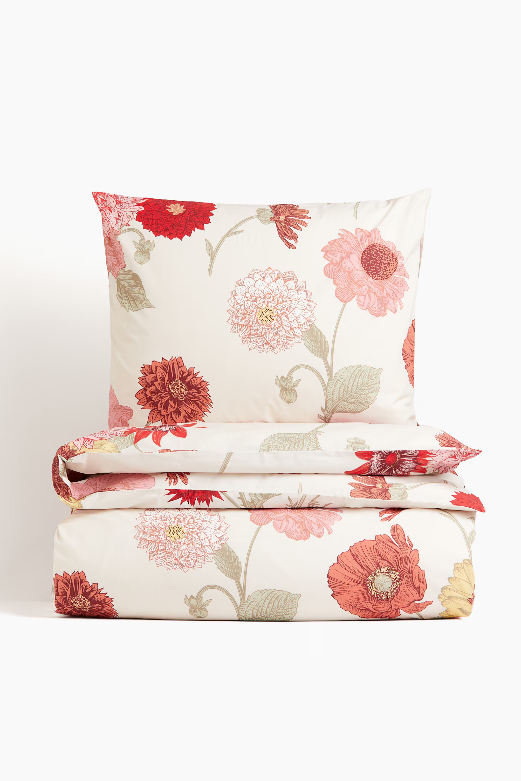 Cotton percale single duvet cover set - Light beige/floral - Home All | H&M US | H&M (US + CA)