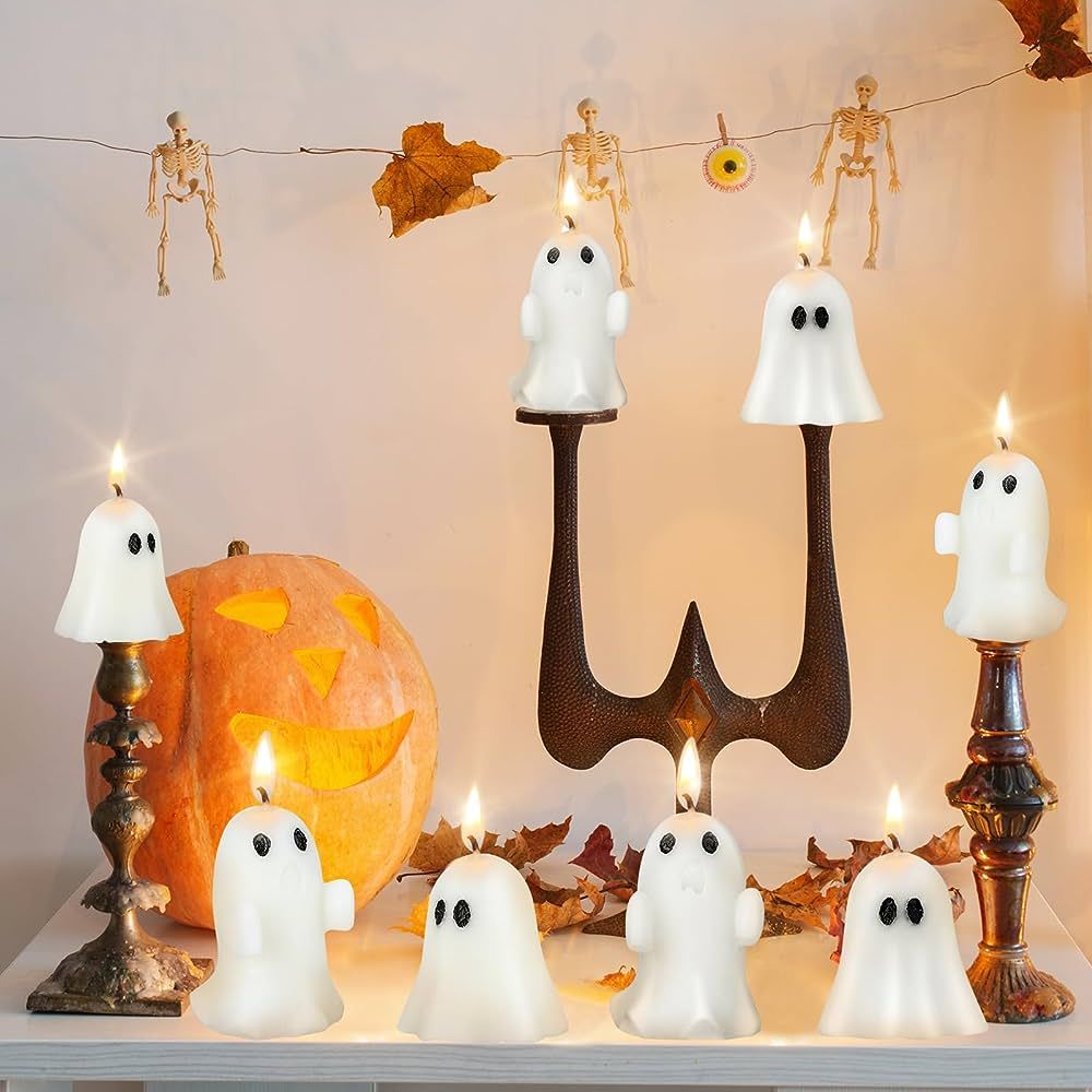 8 Pcs Halloween Ghost Candles Large Ghost Scented Candles Burning Candle White Ghost Halloween Ca... | Amazon (US)