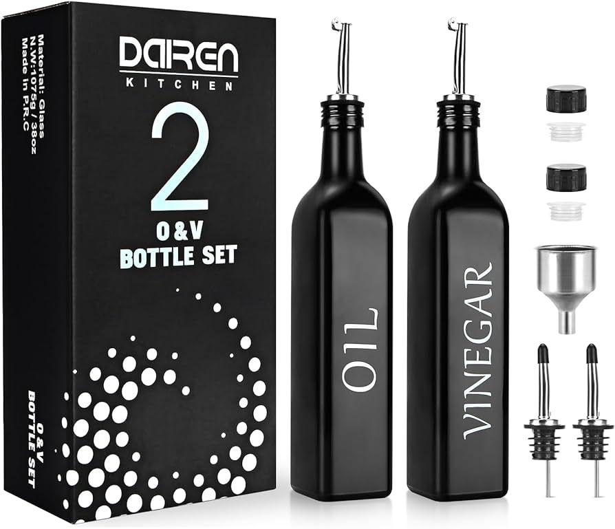 2 Pieces Oil and Vinegar Dispenser Set,Black & White Olive Oil Bottle Dispenser with Caddy Holder... | Amazon (US)