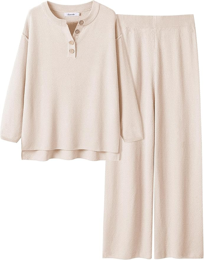 ANRABESS Women 2 Piece Outfits Oversized Loose waffle Knit Sweater Set 2024 Fall Trendy Matching ... | Amazon (US)