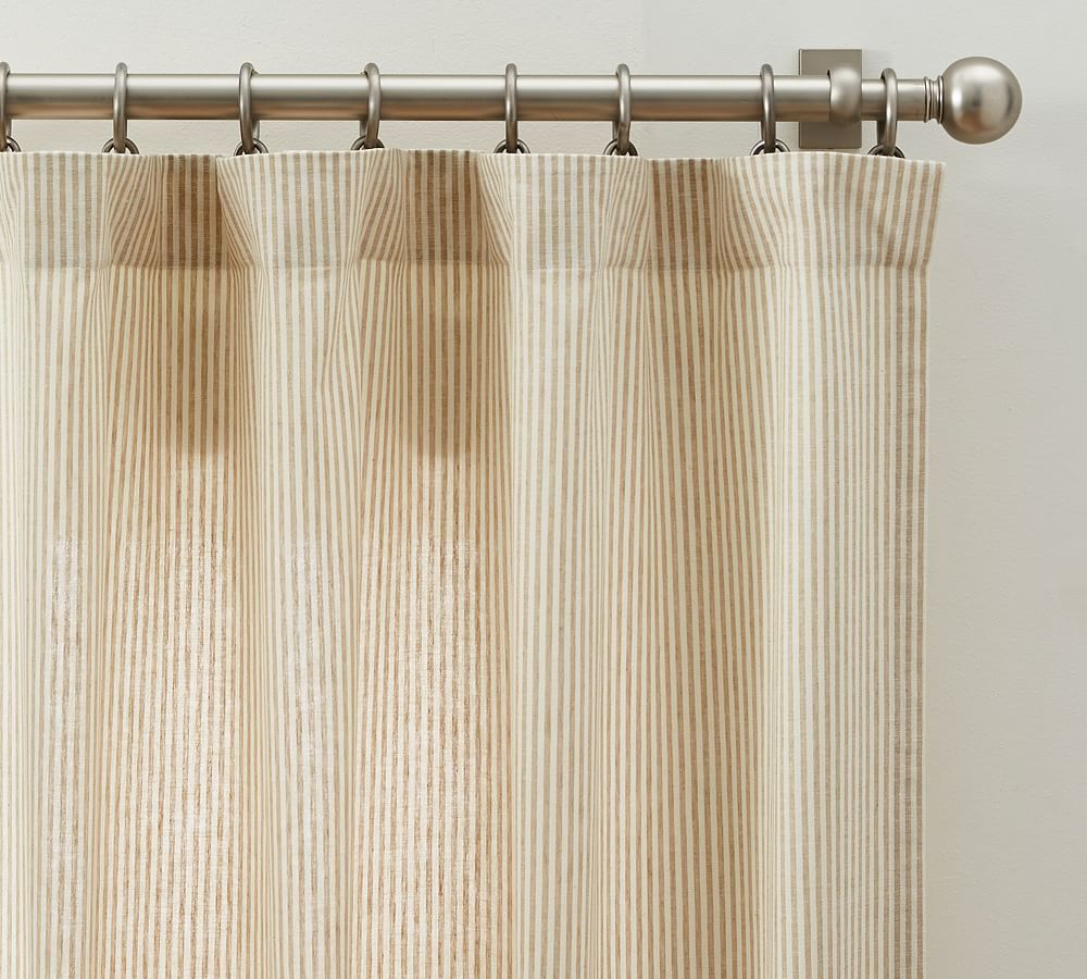Wheaton Striped Organic Cotton Curtain, 96&amp;quot;, Ivory/Flax | Pottery Barn (US)