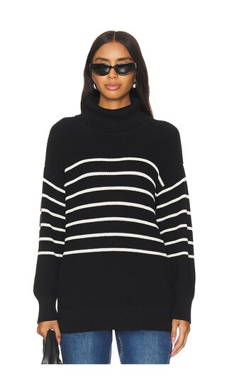 Elise Oversized Striped Turtleneck Pullover in Black Multi | Revolve Clothing (Global)