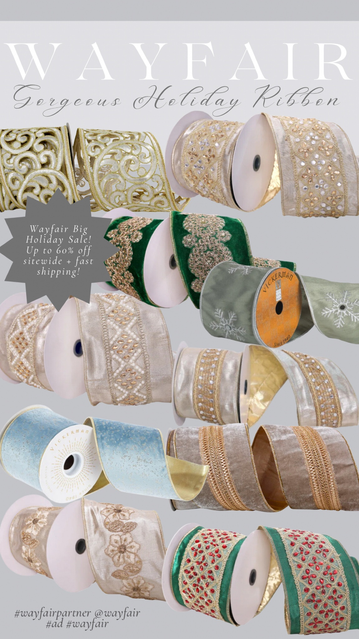 Holiday Ready with @Wayfair! #Wayfairpartner @Wayfair is having its Big Holiday Sale event right now where you can save up to 60% off + fast shipping. You won’t want to miss it! AD I love all of this gorgeous holiday ribbon 😍

#LTKFindsUnder50 #LTKHoliday #LTKStyleTip