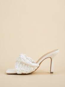 Straw Woven Stiletto Heeled Mule Sandals | SHEIN