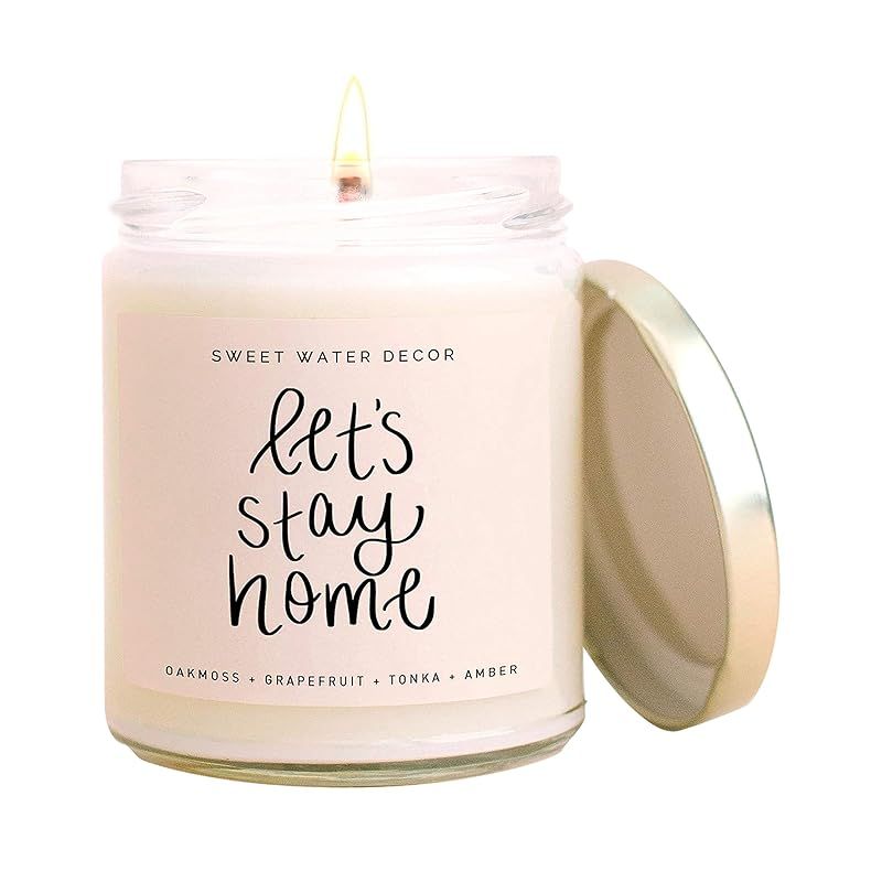 Sweet Water Decor, Lets Stay Home, Oakmoss, Grapefruit, and Amber Scented Soy Wax Candle for Home... | Amazon (US)