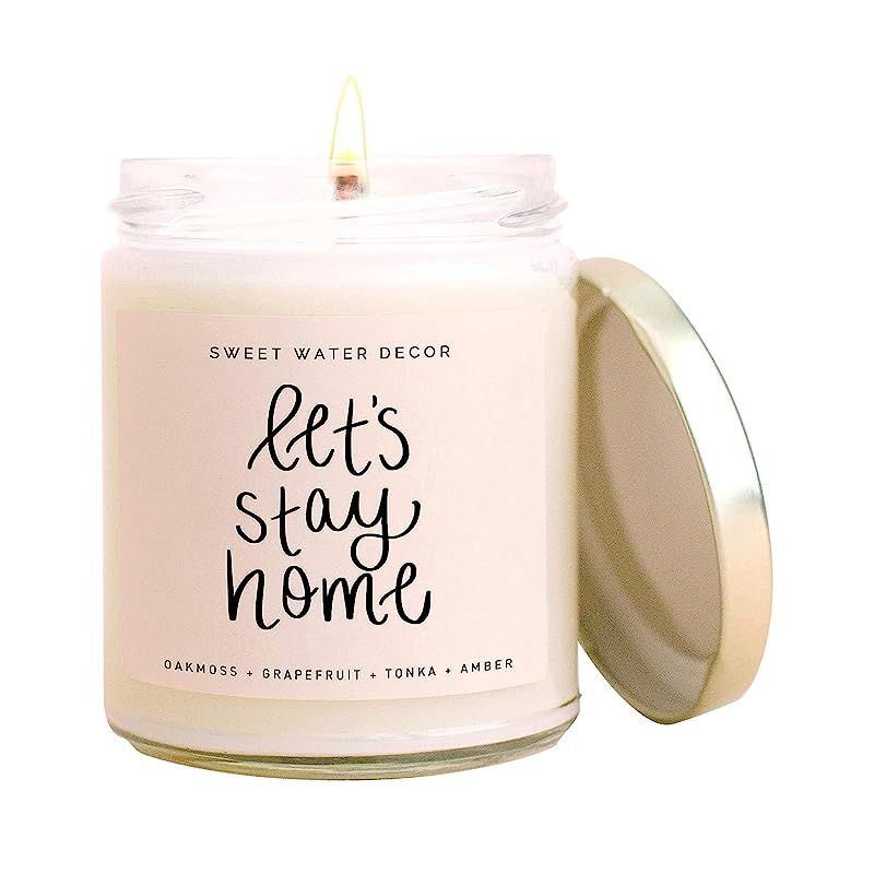 Sweet Water Decor, Lets Stay Home, Oakmoss, Grapefruit, and Amber Scented Soy Wax Candle for Home... | Amazon (US)