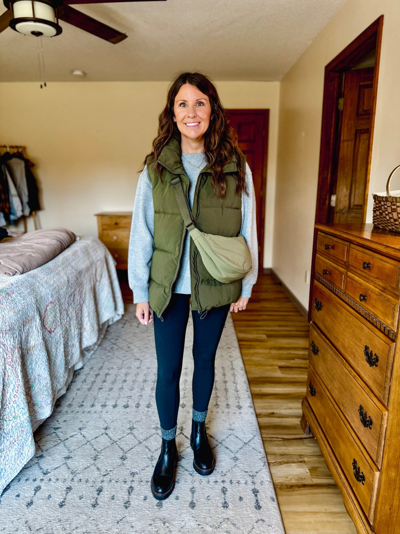 Wearing size small in my crewneck, xs in my leggings, and xs in my puffer vest. My boots are size 6.5

#LTKSeasonal #LTKPetite #LTKFindsUnder100