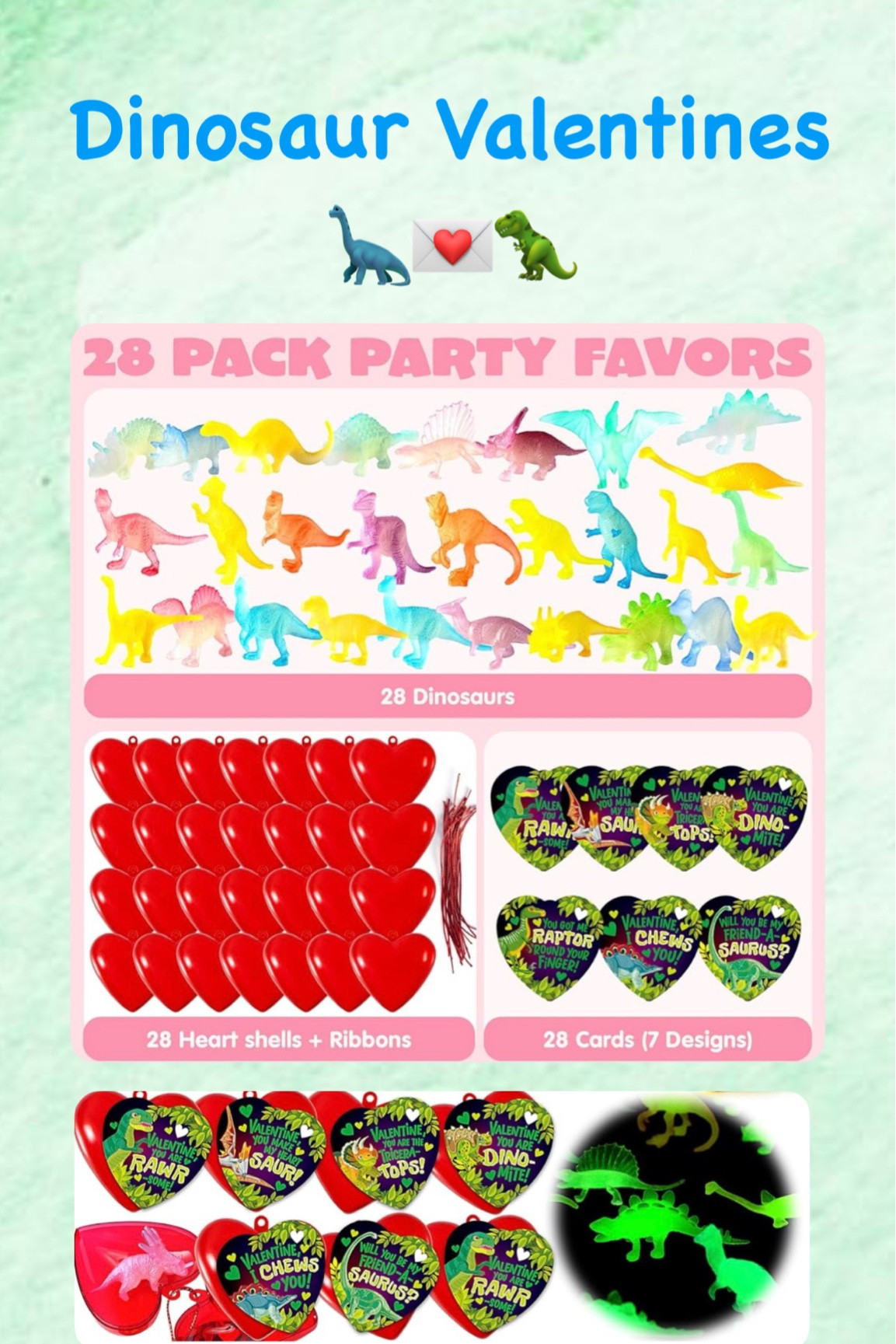 Dinosaur Valentine! 28 glow in the dark dinosaur valentines! The perfect valentine for your dino loving kiddo!🦕💌🦖

#LTKKids #LTKGiftGuide #LTKSeasonal