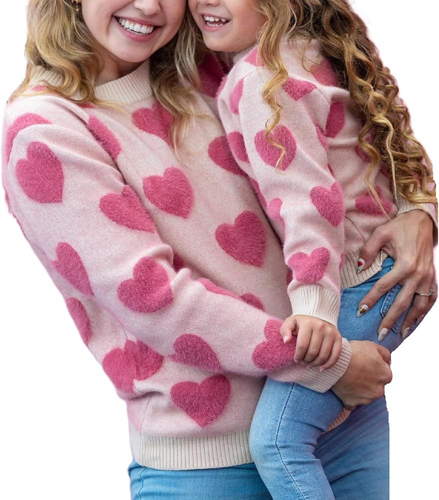 Luckinbaby Mommy and Me Valentines Day Outfits Heart Sweater Love Graphic Tops Family Matching Gi... | Amazon (US)