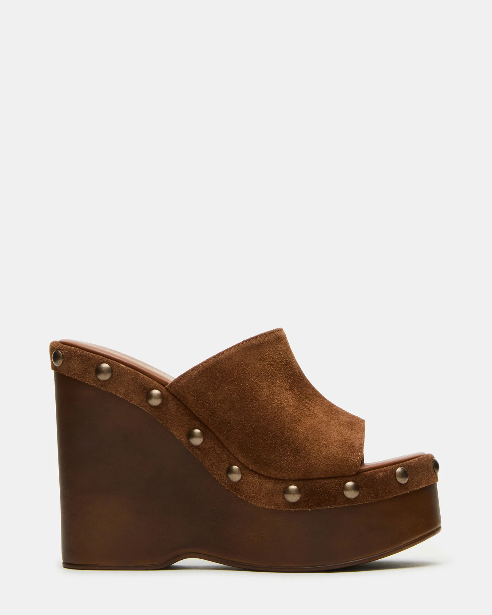 JOVIE Chestnut Suede Platform Studded Wedge Women's Sandal | Steve Madden (US)