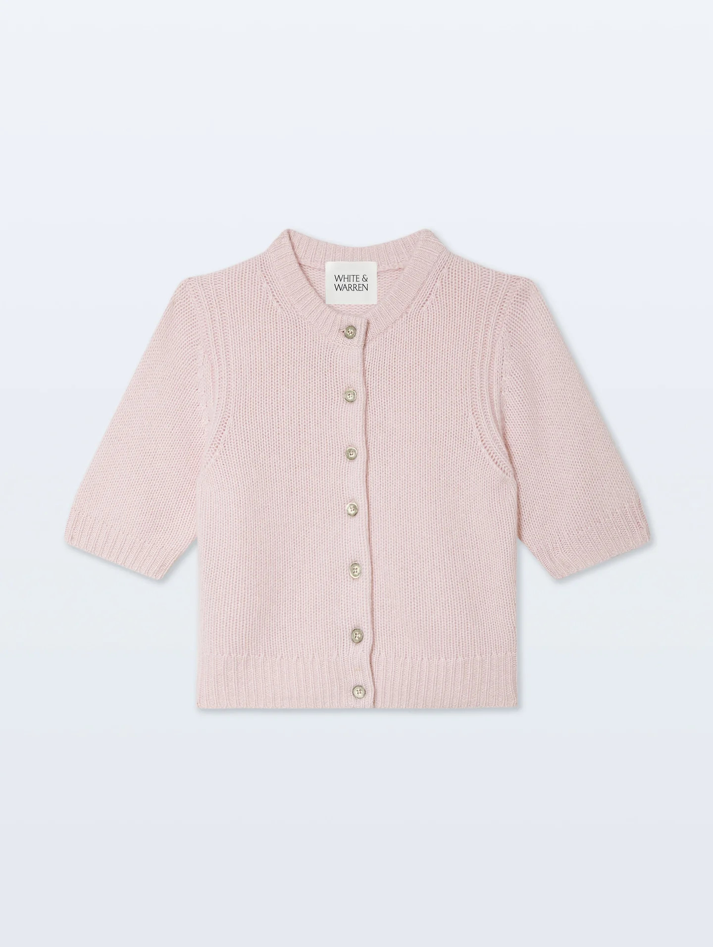 Cashmere Short Sleeve Cardigan | Pink Sand | White and Warren