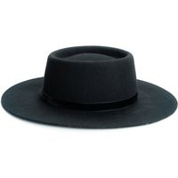 Black Wool Boater Hat Wide Brim Fedora With Velvet Band | Etsy (US)