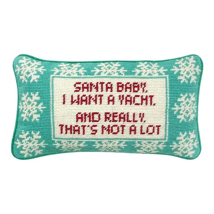 Furbish Santa I Want A Yacht Needlepoint Pillow | Chairish
