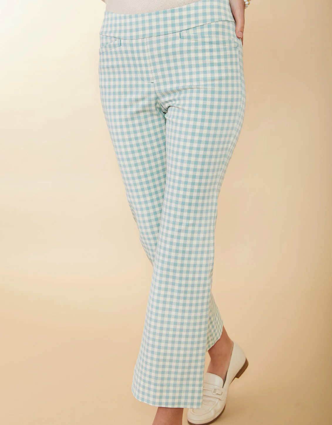 Maren Kick Flare Pant Clara Gingham Aqua Haze | Spartina 449