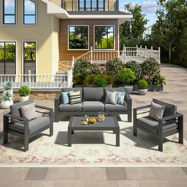 Royalcraft 4-Piece Aluminum Patio Set – 2 Chairs, Sofa & Coffee Table, 5" Cushions, 250 lbs - B... | Bed Bath & Beyond