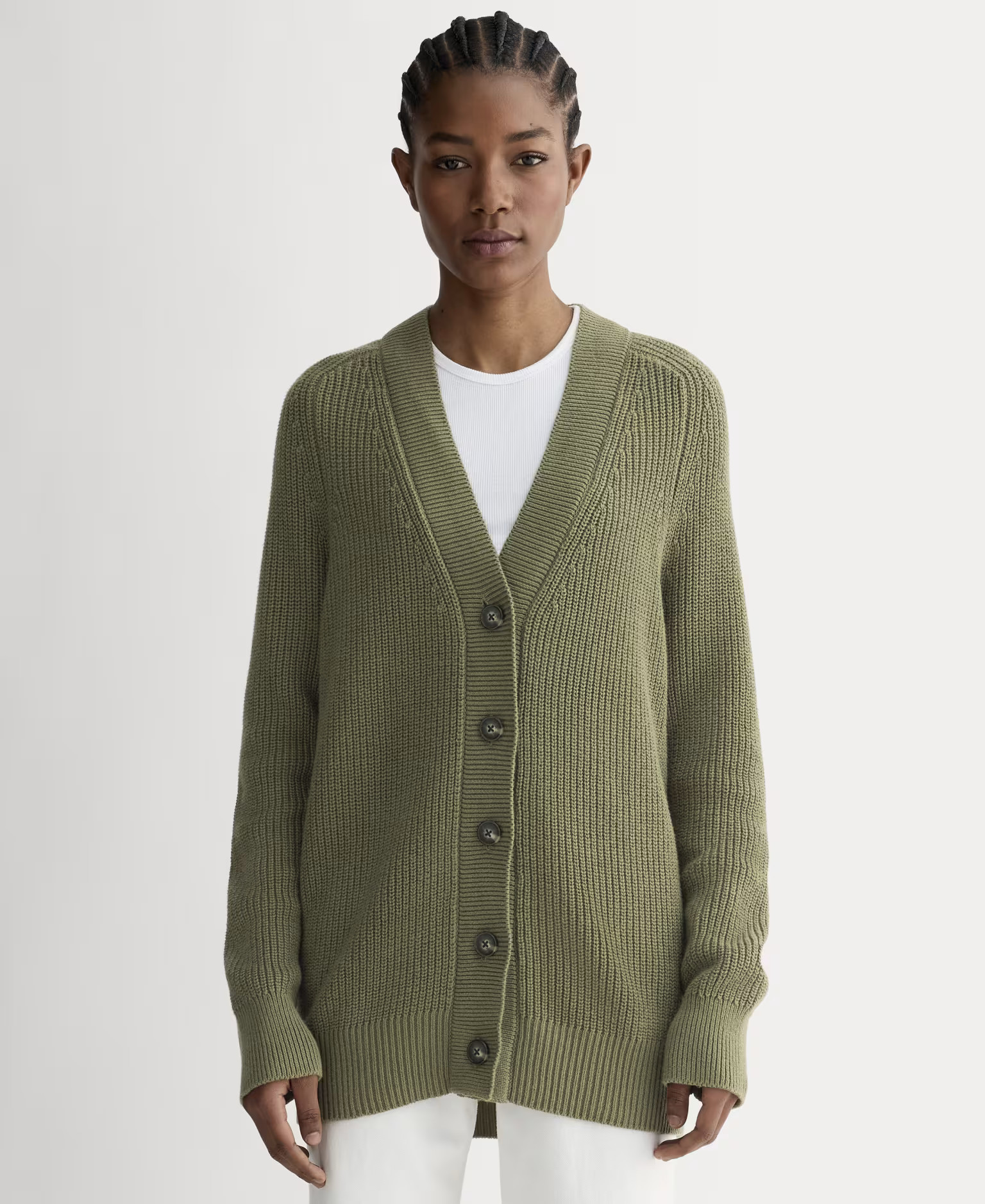 Women's Long Cocoon Cardigan by Everlane in Olive, Size L | Everlane
