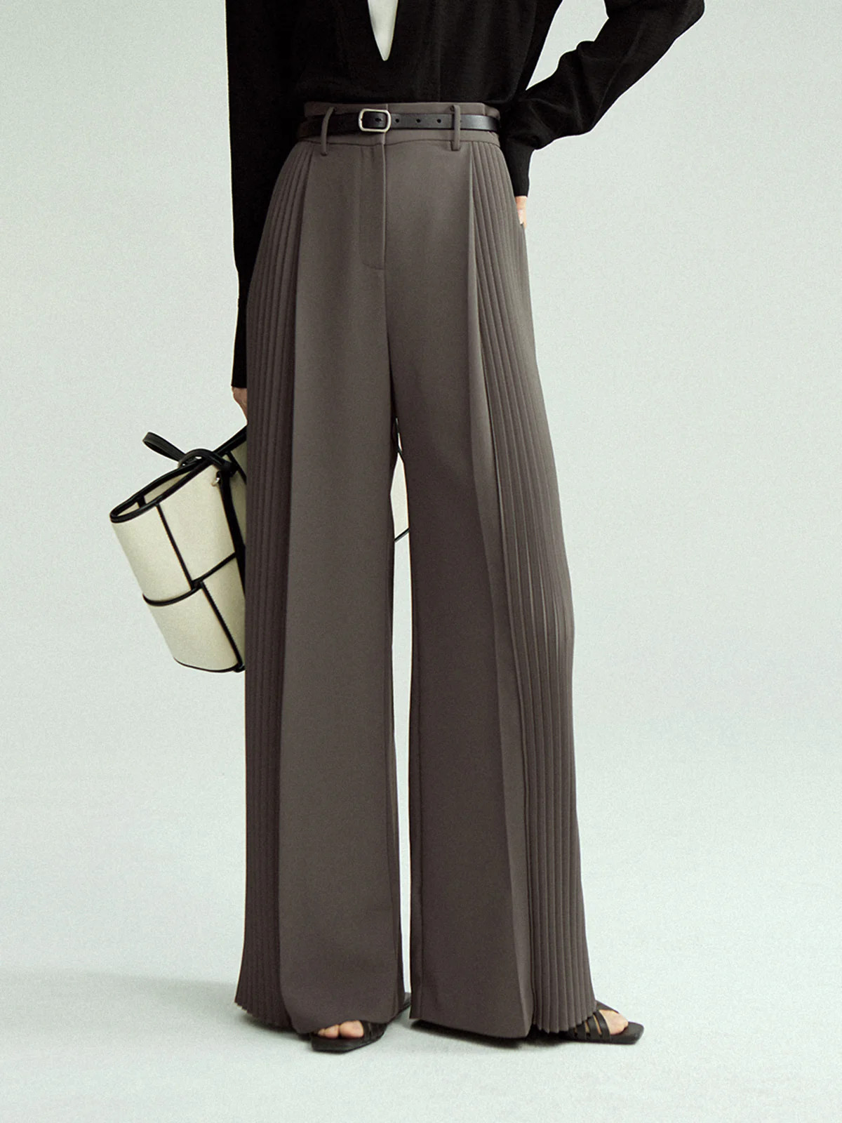 Pleated Wide Leg Pants Without Belt | Commense