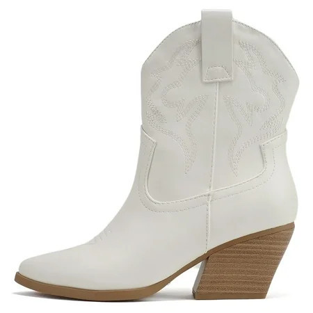 Soda Women Cowgirl Cowboy Western Stitched Ankle Boots Pointed Toe Short Booties High Top Blazing White / Nude 10 | Walmart (US)