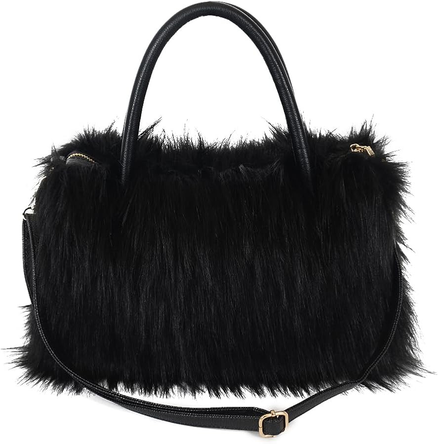 Womens Faux Fur Shoulder Bag Furry Purse Handbag Crossbody Bag with Shoulder Strap | Amazon (US)
